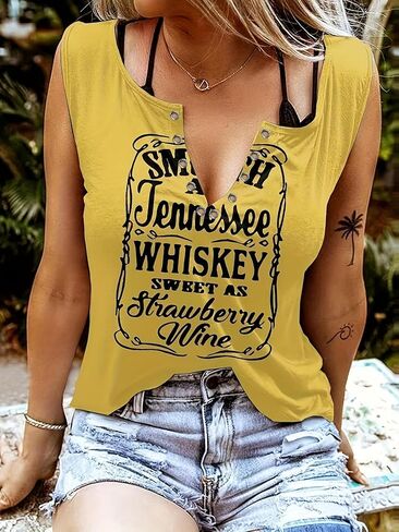 Women's Smooth As Tennessee Whiskey Sweet As Strawberry Wine T Shirt V Neck Ring Hole Short Sleeve Country Music Tee Top in Saudi Arabia