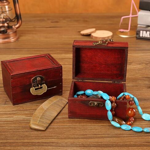 PRETYZOOM 1pc Box Vintage Storage Box Treasure Chest Mini Decor Jewelry Organizer Clear Wooden Treasure Chest Keepsake Wooden Jewelry Holder Pirate Chinese Fir Souvenir Baby in Saudi Arabia