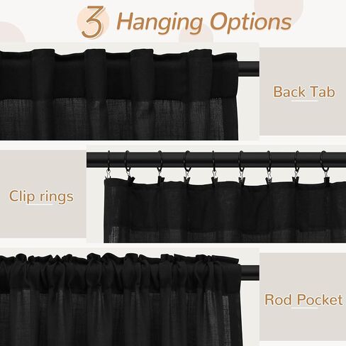 ستائر كتان شبه شفافة من Naturoom مقاس 90 بوصة مكونة من لوحتين مجموعة من شريط الظهر وجيب الضوء وتصفية موردن المزرعة وستائر النوافذ لغرفة النوم وغرفة المعيشة 40 × 90 طبيعي in Kuwait