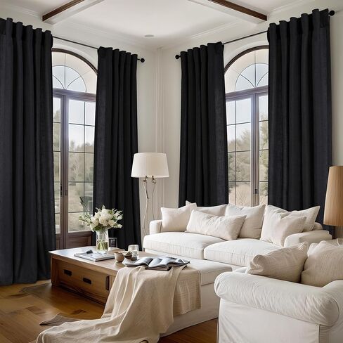 ستائر كتان شبه شفافة من Naturoom مقاس 90 بوصة مكونة من لوحتين مجموعة من شريط الظهر وجيب الضوء وتصفية موردن المزرعة وستائر النوافذ لغرفة النوم وغرفة المعيشة 40 × 90 طبيعي in Kuwait