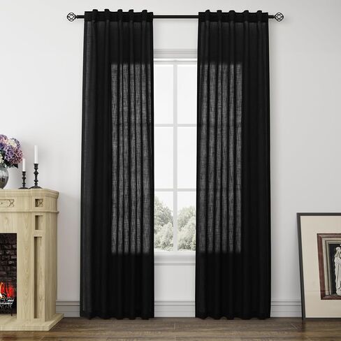 ستائر كتان شبه شفافة من Naturoom مقاس 90 بوصة مكونة من لوحتين مجموعة من شريط الظهر وجيب الضوء وتصفية موردن المزرعة وستائر النوافذ لغرفة النوم وغرفة المعيشة 40 × 90 طبيعي in Kuwait