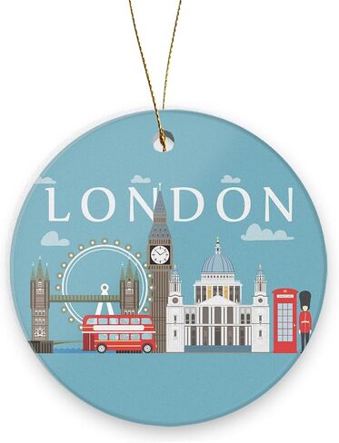 London Christmas Ornaments Ceramic Christmas Tree Decorations Durable Round Hanging Ornament 2.95in in Saudi Arabia