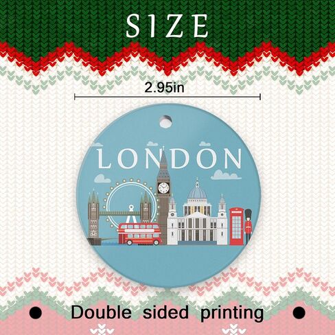 London Christmas Ornaments Ceramic Christmas Tree Decorations Durable Round Hanging Ornament 2.95in in Saudi Arabia