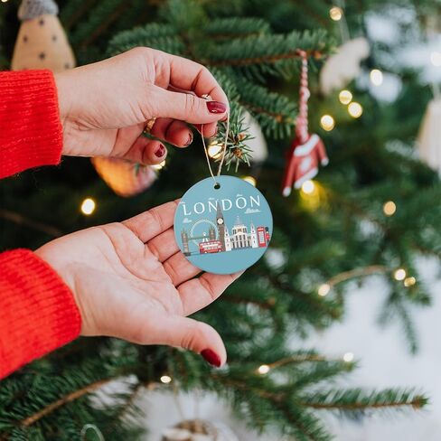 London Christmas Ornaments Ceramic Christmas Tree Decorations Durable Round Hanging Ornament 2.95in in Saudi Arabia