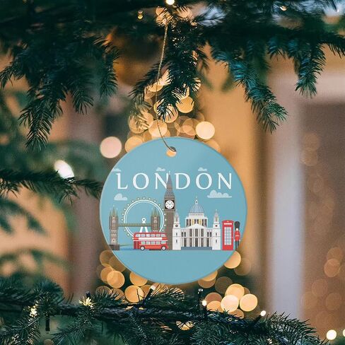 London Christmas Ornaments Ceramic Christmas Tree Decorations Durable Round Hanging Ornament 2.95in in Saudi Arabia
