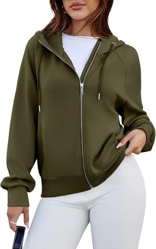 Glamaker Womens Zip Up Sweatshirt Casual Lightweight Hoodies Hooded Workout Jackets Fall Outfits 2024 with Pockets in Kuwait