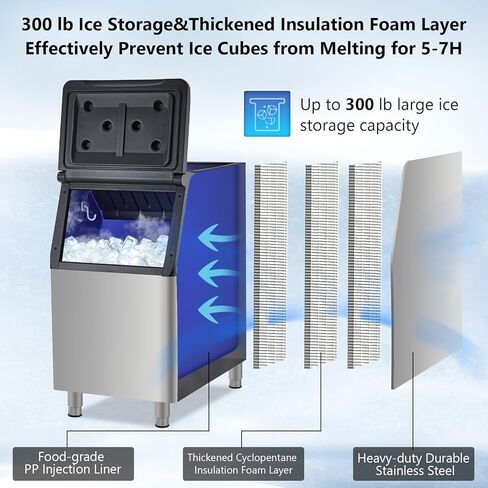 آلة صنع الثلج التجارية Zstar 400 رطل/24 ساعة، آلة صنع الثلج الكبيرة مع تخزين ثلج 300 رطل، التنظيف الذاتي، آلة صنع الثلج الصناعية، صانع الثلج القائم بذاته من الفولاذ المقاوم للصدأ للمطاعم التجارية in Kuwait
