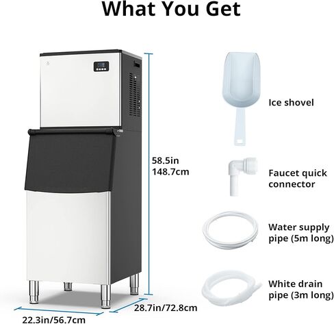 آلة صنع الثلج التجارية Zstar 400 رطل/24 ساعة، آلة صنع الثلج الكبيرة مع تخزين ثلج 300 رطل، التنظيف الذاتي، آلة صنع الثلج الصناعية، صانع الثلج القائم بذاته من الفولاذ المقاوم للصدأ للمطاعم التجارية in Kuwait