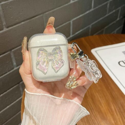 غطاء حافظة AirPods Pro 2nd مع سلسلة مفاتيح، غطاء مقاوم للصدمات ناعم وشفاف لطيف ثلاثي الأبعاد مع سلسلة مفاتيح من الخرز على شكل قلب لامع لـ AirPods Pro الجيل الثاني in Saudi Arabia
