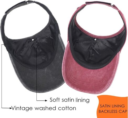 Women's Backless Baseball Caps for Curly Hair, Satin Lined, 2 Pack in Saudi Arabia