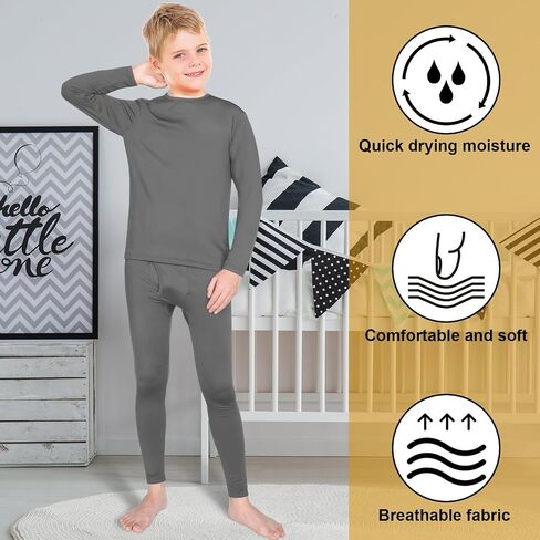 Silkfly 5 Set Boys Thermal Underwear Soft Fleece Lined Long Johns Kids Base Layer Top Bottom Warm Set for Winter Skiing in Saudi Arabia