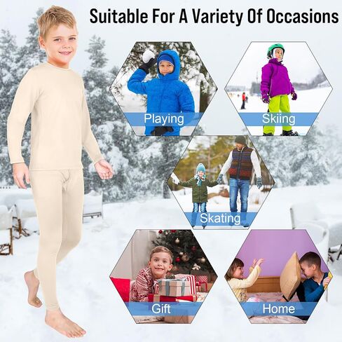Silkfly 5 Set Boys Thermal Underwear Soft Fleece Lined Long Johns Kids Base Layer Top Bottom Warm Set for Winter Skiing in Saudi Arabia