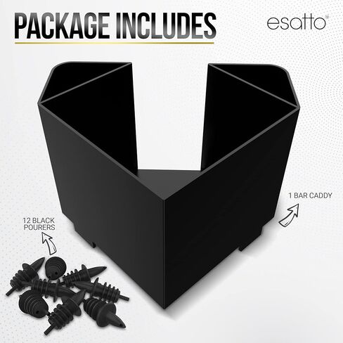 Esatto Bar Products علبة قضيب بلاستيكية مثلثة مع مقصورات متعددة الوظائف، أداة شريط احترافية تستخدم لتنظيم عناصر البار ومساحة العمل بسهولة، أسود، مع 12 أداة سكب بلاستيكية سوداء متضمنة in Saudi Arabia