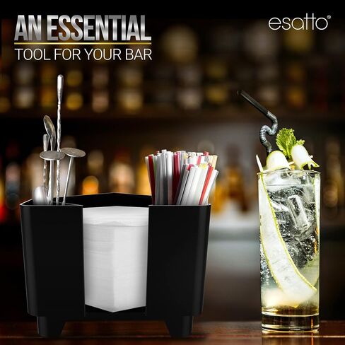 Esatto Bar Products علبة قضيب بلاستيكية مثلثة مع مقصورات متعددة الوظائف، أداة شريط احترافية تستخدم لتنظيم عناصر البار ومساحة العمل بسهولة، أسود، مع 12 أداة سكب بلاستيكية سوداء متضمنة in Saudi Arabia