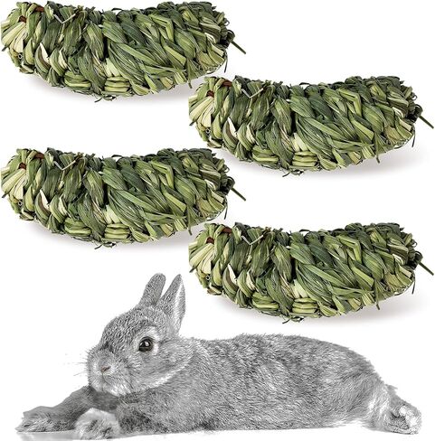 Hamiledyi Bunny Grass Ball 4 Pcs Rabbit Natural Timothy Grass Small Animal Activity Play Chew Toy for Hamster Guinea Pigs Gerbils in Kuwait