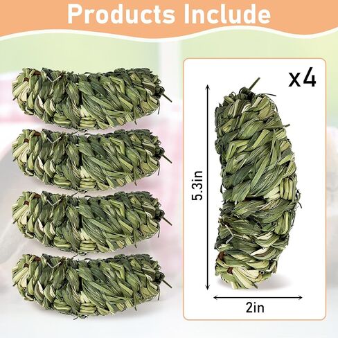 Hamiledyi Bunny Grass Ball 4 Pcs Rabbit Natural Timothy Grass Small Animal Activity Play Chew Toy for Hamster Guinea Pigs Gerbils in Kuwait