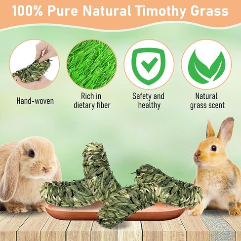 Hamiledyi Bunny Grass Ball 4 Pcs Rabbit Natural Timothy Grass Small Animal Activity Play Chew Toy for Hamster Guinea Pigs Gerbils in Kuwait