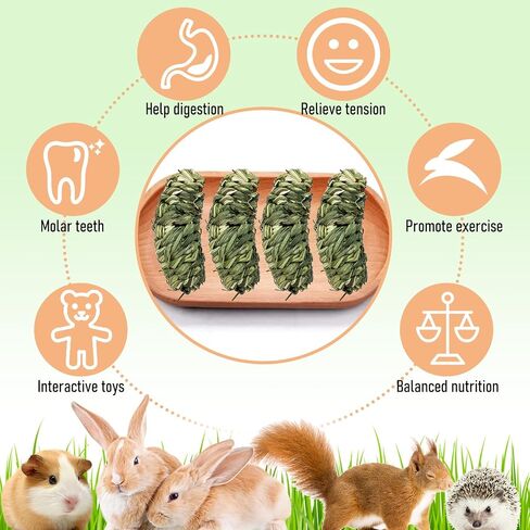 Hamiledyi Bunny Grass Ball 4 Pcs Rabbit Natural Timothy Grass Small Animal Activity Play Chew Toy for Hamster Guinea Pigs Gerbils in Kuwait