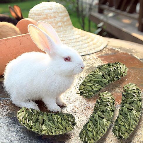 Hamiledyi Bunny Grass Ball 4 Pcs Rabbit Natural Timothy Grass Small Animal Activity Play Chew Toy for Hamster Guinea Pigs Gerbils in Kuwait