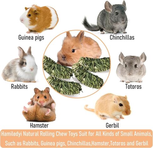 Hamiledyi Bunny Grass Ball 4 Pcs Rabbit Natural Timothy Grass Small Animal Activity Play Chew Toy for Hamster Guinea Pigs Gerbils in Kuwait