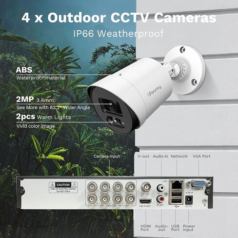 نظام كاميرا أمان PoE 5MP، 8MP/4K 8CH NVR و4 كاميرات مراقبة خارجية سلكية 5MP، مجموعات NVR للمراقبة المنزلية مع محرك أقراص ثابتة سعة 2 تيرابايت، رؤية ليلية ملونة، وصول عن بعد in Kuwait