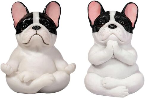 Rayberro 2 Pack Yoga Pug Sculptures Meditation Pug Figurines Fairy Garden Decor Meditating Pug Statues Zen Yoga Pug Crafts Collectible Desktop Ornaments Home Office Decoration Gift (Black) in Saudi Arabia