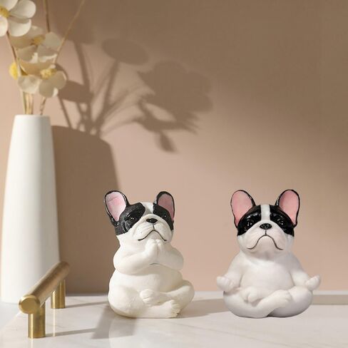 Rayberro 2 Pack Yoga Pug Sculptures Meditation Pug Figurines Fairy Garden Decor Meditating Pug Statues Zen Yoga Pug Crafts Collectible Desktop Ornaments Home Office Decoration Gift (Black) in Saudi Arabia