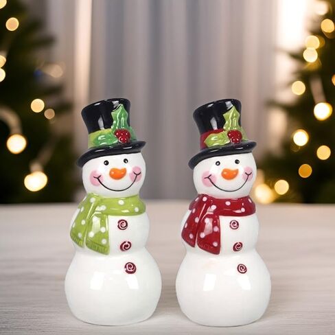 The Bridge Collection 4.5" Winter Snowman Salt and Pepper Shaker Set - 2 Piece Set - Snowmen Christmas Holiday Kitchen Items - Fun Salt and Pepper Shakers for Wintery Home Decor in Saudi Arabia