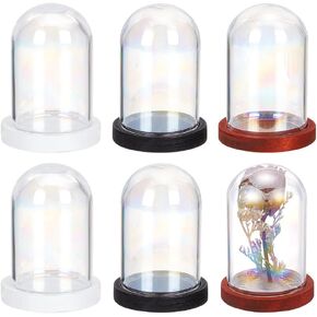 NBEADS 6 Sets Glass Dome, 1.18x1.65 Inch Ball-Shaped Clear Glass Display Case with Wood Base Decorative Display Dome Case for Plants Flower Display Decoration