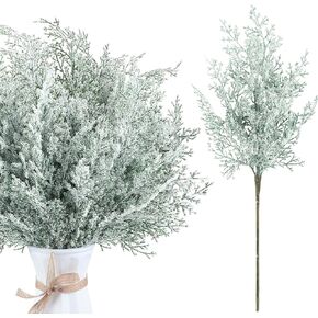 12 قطعة من فروع الصنوبر الاصطناعي الثلجي 17 بوصة من خشب الأرز الصناعي المتجمد بخاخات عيد الميلاد الخضراء من الصنوبر ينبع غصين لإكليل إكليل الزهور DIY الحرف اليدوية وديكورات الشتاء لعيد الميلاد in Kuwait