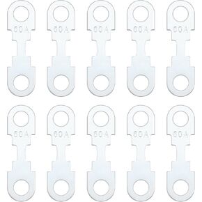 10pcs Flat Fuse Strip Silver Tone Zinc Alloy Replacement Blade Fuse Strip DC 32V Compatible with Opel Compatible with VW (40A 50A 60A 80A 110A Each 2pcs)