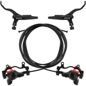 Hydraulic Bike Disc Brake Front & Rear Set for MTB Mountain Bikes, 4 Pistons, Pre-Bled Hydraulic Disc Brake Mounting Caliper Lever Kit with Hydraulic Bleed kit, Left Front Right Rear
