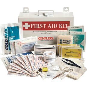 GEMPLER’S Commercial-Size Company Workplace/Office First Aid Kit – Supplies First Aid for 25 People – Comes with Wall-Mountable Metal High Visibility Storage Box