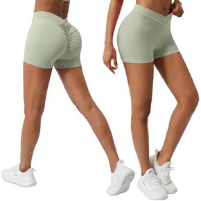 Litthing Womens Gym Shorts V Cross Booty Shorts V Back Scrunch Butt Athletic Short High Waisted Push Up Yoga Shorts