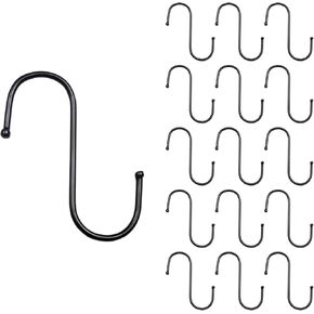 TWOMEM 3.7 Inch S Hooks 15 Pack for Hanging Large Electroplating Finish Non Slip Steel S-Shaped Hangers for Kitchen Plants Pots Pan Cups Towels Utensils Bags Clothes Black