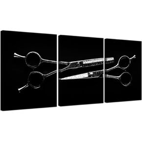 Biuteawal Hair Canvas Wall Art Barber Scissors Tools Hairstyle Haircut Picture Print on Canvas 3 Piece Black White Artwork Great Gift for Barbers Stretched for Barber Shop Salon Room Decoration