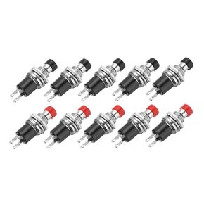 MECCANIXITY Set of 10 1A 250V AC 7mm Mini Momentary Push Button Switch PBS-110 NO Black/Red Switch Button with Soldering Foot for Electronic Devices