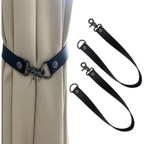 Decorative Leather Curtain Tiebacks, PU Leather Curtain Rod Holder Window Treatment Holdbacks Drapery Tie Backs Buckle Modern Vintage Decor Window Curtains 2 Pack (Flower,Black)