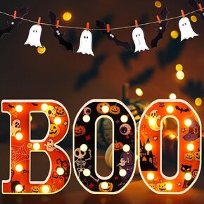 Halloween Decorations Indoor 3 LED Marquee Light up Letters Boo Halloween Letter Lights Tabletop Centerpiece for Kitchen Mantel Table Party Supplies