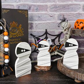 Halloween Decorations Indoor for Home - 3 Pcs Wooden Mummy Signs Table Centerpieces - Farmhouse Rustic Halloween Tiered Tray Decor for Home Office Room Table