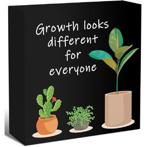 Black Inspirational Wood Block Sign,Growth Looks Different for Everyone Plant Motivational Wooden Block Sign for Home Bedroom Office Desk Table Decor,Inspirational Cheer Up Gift for Coworker Friend