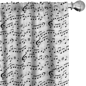 Ambesonne Music Window Curtains, Abstract Style Professional Pattern Notes and Clef Sheet Play Writing Print, Lightweight Decor 2-Panel Set with Rod Pocket, Pair of - 28" x 95", Black and White