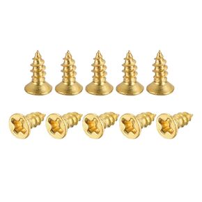 uxcell Brass Wood Screws, M2x6mm Phillips Flat Head Self Tapping Connector for Door Hinges, Wooden Furniture, Home Appliances 200Pcs