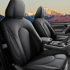 AOMSAZTO Car Seat Covers Full Set Faux Leather Custom Fit for 2020 2021 2022 2023 2024 Toyota Highlander 8 Passenger 3 Row Seat Protector Compatible Airbag Black (2020-2024 W/Second Row 40/60 Split)