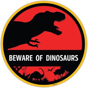 Venicor Beware of Dinosaur Sign - 12 x 12 Inches - Aluminum - Dinosaur Room Decor for Boys - T Rex Bedroom Keep Out Warning Metal Tin Bedroom Wall Decal Pictures Art Stuff Poster Door Decoration