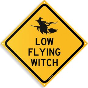 Low Flying Witch 12" x 12" Funny Tin Sign Fall Halloween Salem Haunted House Bruja Home Decor