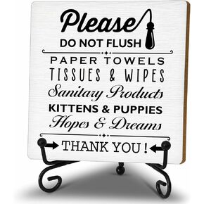 Funny Bathroom Wood Decor Signs, Farmhouse Bathroom Toilet Decor Please Do Not Flush Sign for Bathroom Home Desk Table Wooden Decor (A07)