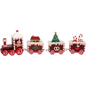 Wooden Christmas Train Statue Ornament Christmas Decoration for Home Santa Claus Gift Figurines Crafts Table Decor Xmas (Brown)