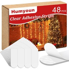 48 Pcs Clear Adhesive Strips Replacement Small Self Adhesive Strips Hanging Wall Hooks Without Nail Refill Poster Strips Frame Mounting Strips for Christmas Front Door Wreath Garland Hooks