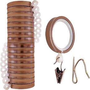 18 Pcs Luxury Curtain Rings – Premium Metal with Quiet, Smooth Nylon Inserts – Pinhooks and Clips Included – 1.4"" Inside Diameter – for Two Standard Curtains (Red Bronze) (Black), CL004